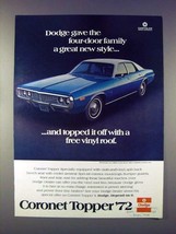 1972 Dodge Coronet Topper Car Ad - Great New Style! - £14.45 GBP