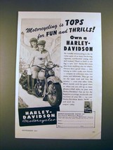1947 Harley-Davidson Motorcycle Ad - Tops for Thrills - $18.49