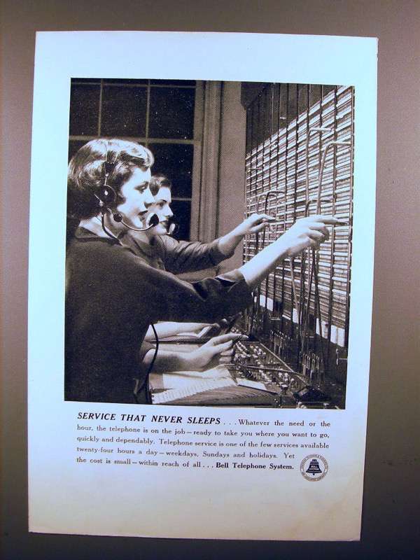 1950 Bell Telephone Ad - Service that Never Sleeps! - £14.72 GBP