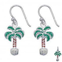 Silver and Enamel Palm Tree Necklace and Earring Set - £31.42 GBP