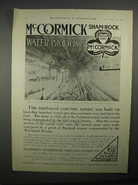 1911 McCormick Sham-Rock Waterproof Portland Cement Ad - $18.49