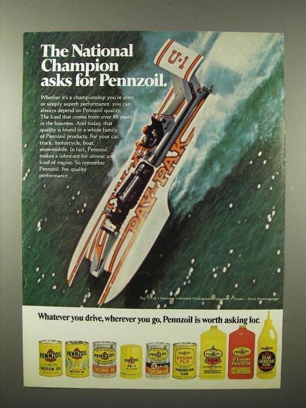 1975 Pennzoil Oil Ad - Pay 'n Pak Hydroplane Boat - £14.81 GBP