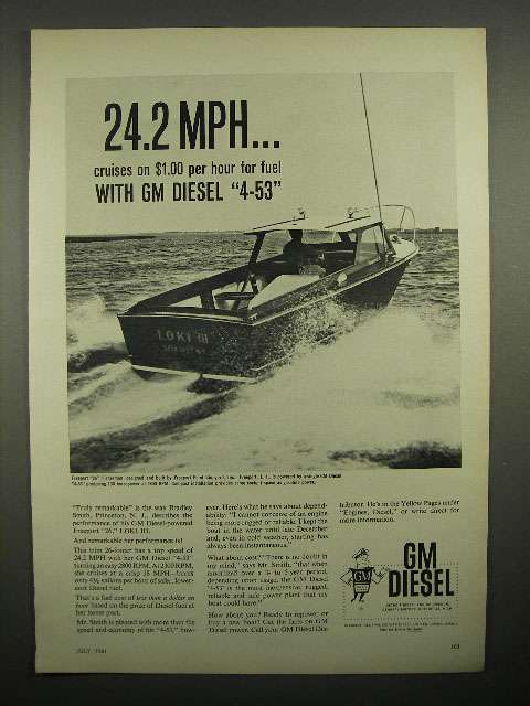 Primary image for 1961 GM Diesel 4-53 Engine Ad, Freeport 26 Fisherman