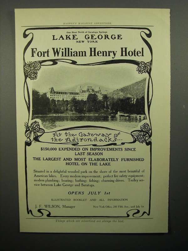 1908 Fort William Henry Hotel Ad - Gateway of Adirondacks - $18.49