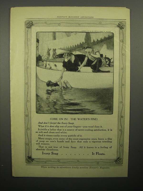 1908 Ivory Soap Ad - Come on In The Water's Fine - $18.49