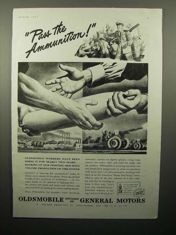 Primary image for 1943 WWII Oldsmobile Cannon Ad - Pass the Ammunition