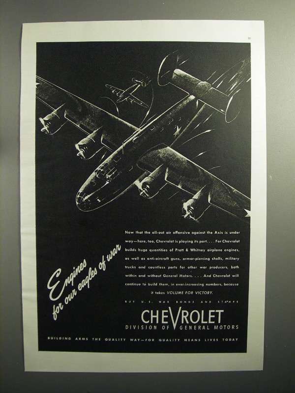 Primary image for 1943 WWII Chevrolet Aircraft Engine Ad - Eagles of War