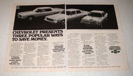 1974 Chevy Impala Sport Coupe, Malibu Six, Vega Car Ad - £14.45 GBP