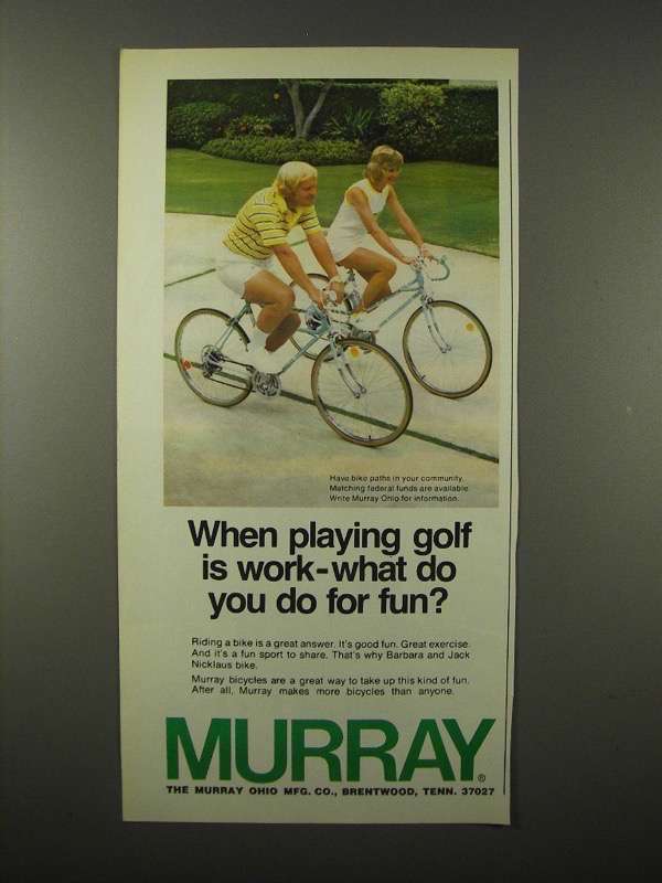 1975 Murray Bicycle Ad - Barbara & Jack Nicklaus - £14.48 GBP