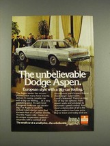 1976 Dodge Aspen Car Ad - Unbelievable - £14.49 GBP