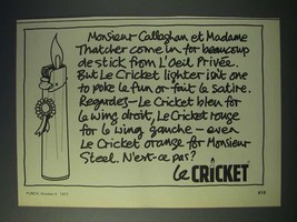 1977 Cricket Cigarette Lighter Ad - Madame Thatcher - £14.45 GBP