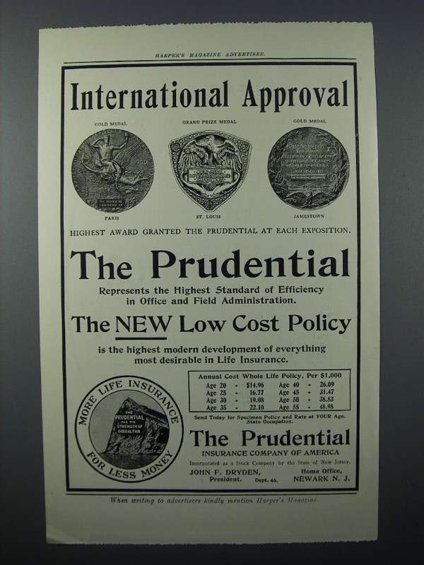 1908 Prudential Insurance Ad - International Approval - $18.49