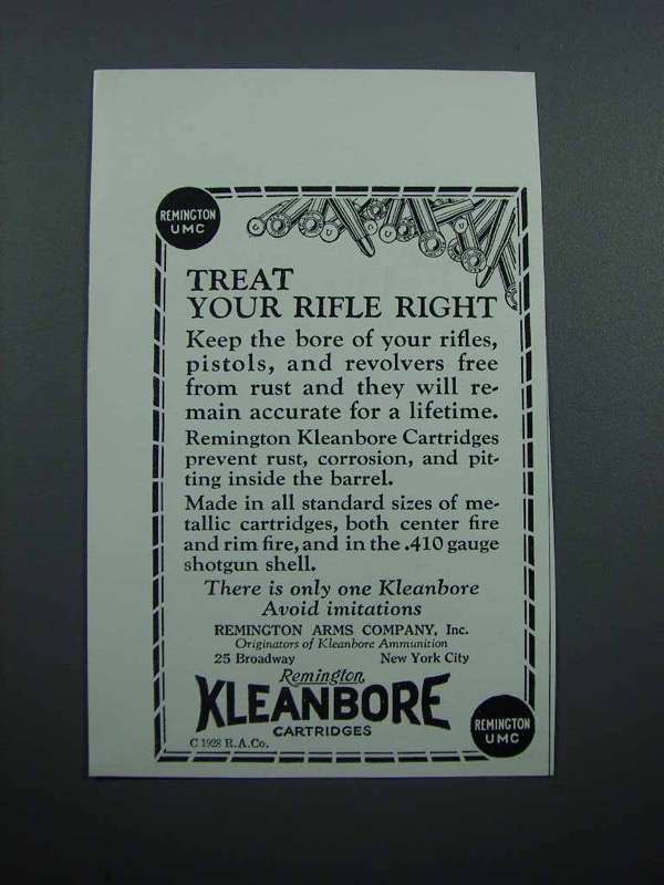 1928 Remington Kleanbore Cartridges Ad - Treat Right - $18.49