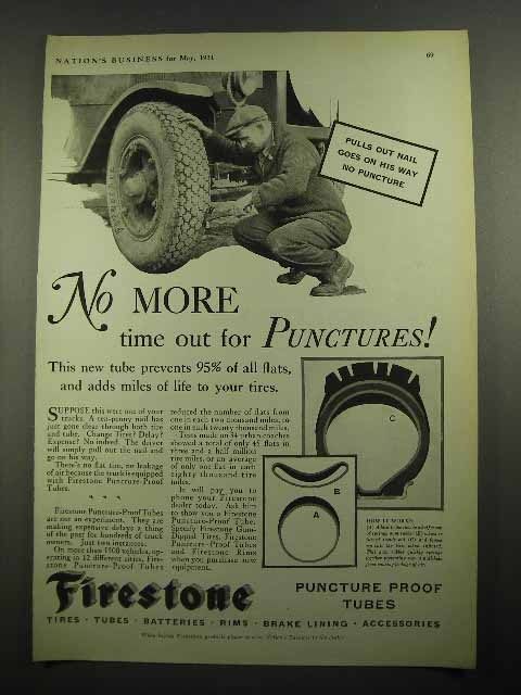 1931 Firestone Puncture Proof Tubes Tire Ad - $18.49