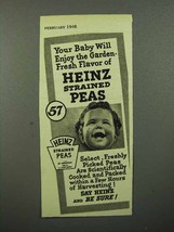 1948 Heinz Strained Peas Baby Food Ad - Flavor - $18.49