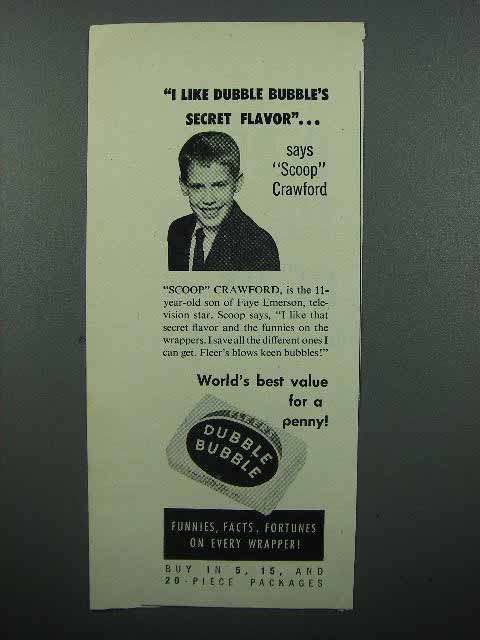 1953 Fleer Dubble Bubble Gum Ad - Scoop Crawford - $18.49