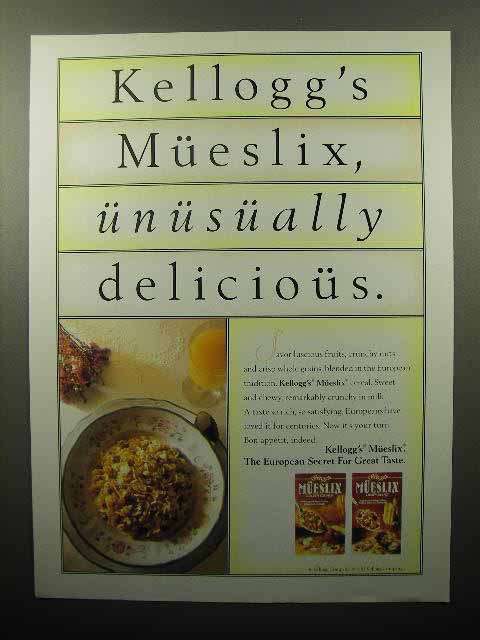 1993 Kellogg's Mueslix Cereal Ad - Unusually Delicious - $18.49