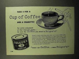1952 Folger&#39;s Coffee Ad - Take 5 for Cup and Cigarette - £14.54 GBP