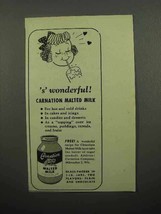 1946 Carnation Malted Milk Ad - &#39;s&#39; Wonderful - £14.78 GBP