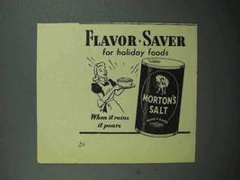 1943 Morton&#39;s Salt Ad - Flavor Saver For Holiday Foods - £14.26 GBP