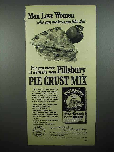 1948 Pillsbury Pie Crust Mix Ad - Men Love Women - $18.49