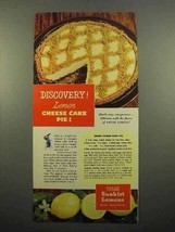 1951 Sunkist Lemons Ad - Lemon Cheese Cake Pie - $18.49
