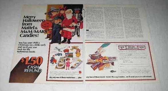 1973  M&M / Mars Candy & Mattel Toys Ad - Halloween - $18.49