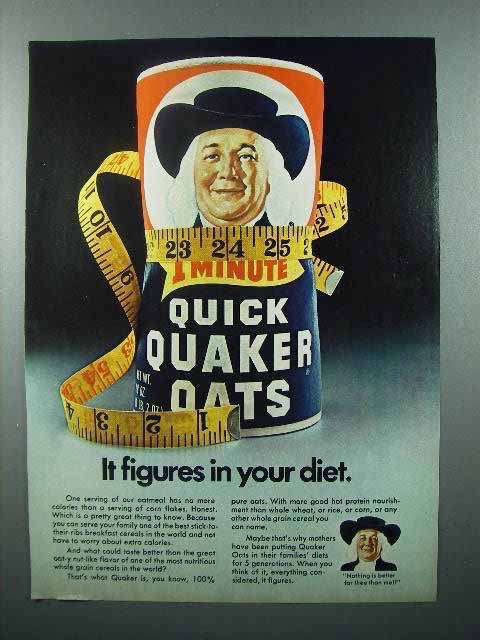 1972 Quaker Oats Ad - It Figures in Your Diet - $18.49