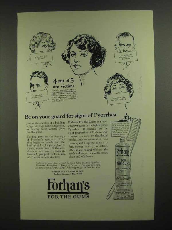 1925 Forhan's Toothpaste Ad - Signs of Pyorrhea - $18.49