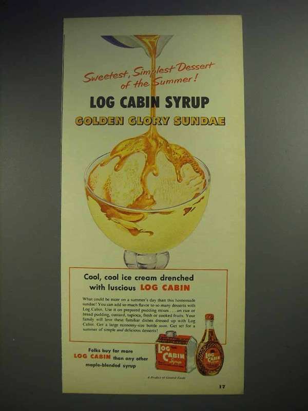 1952 Log Cabin Syrup Ad - Golden Glory Sundae - $18.49