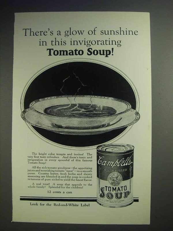 Primary image for 1926 Campbell's Tomato Soup Ad - A Glow of Sunshine