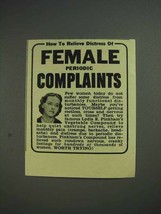 1941 Lydia E. Pinkham's Compound Ad - Female Complaints - $18.49