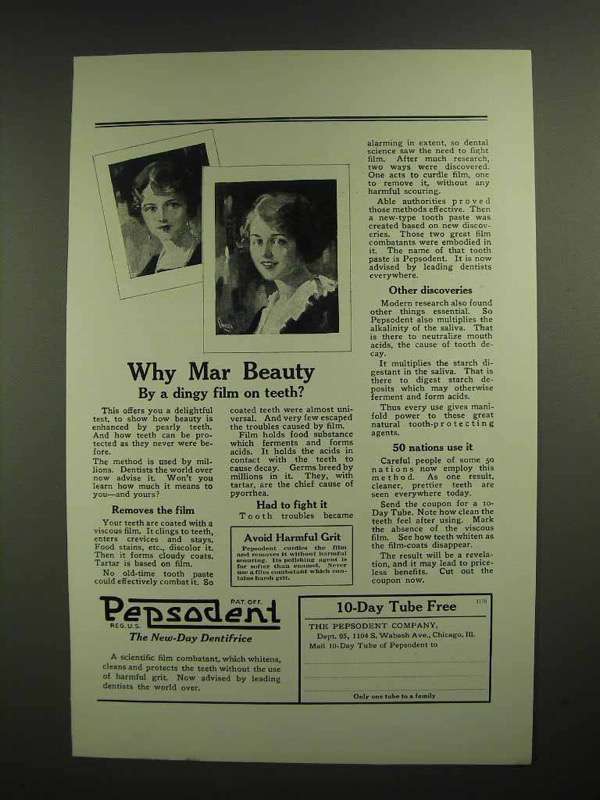 1923 Pepsodent Toothpaste Ad - Why Mar Beauty - $18.49