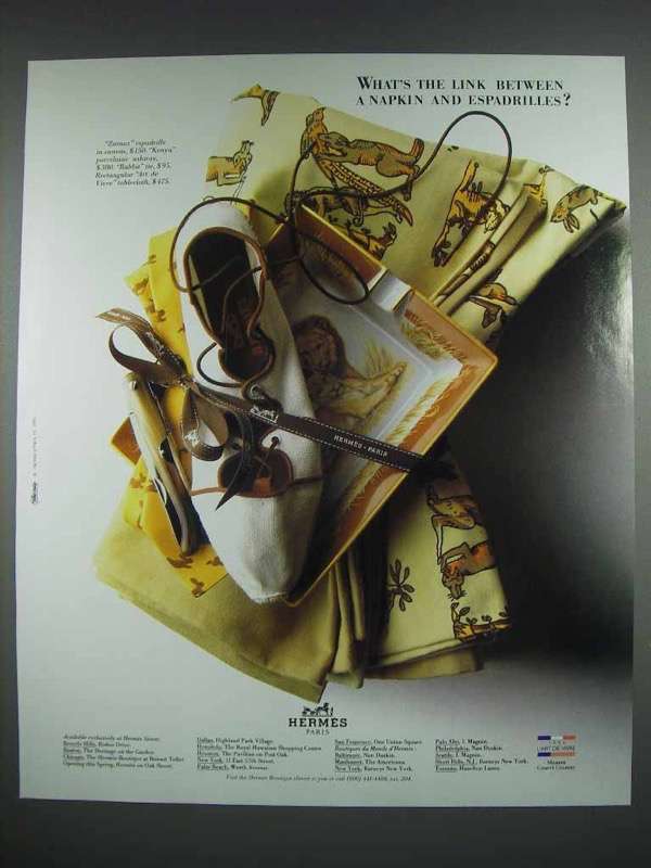 1990 Hermes Fashion Ad - Link Napkin, Espadrilles - $18.49