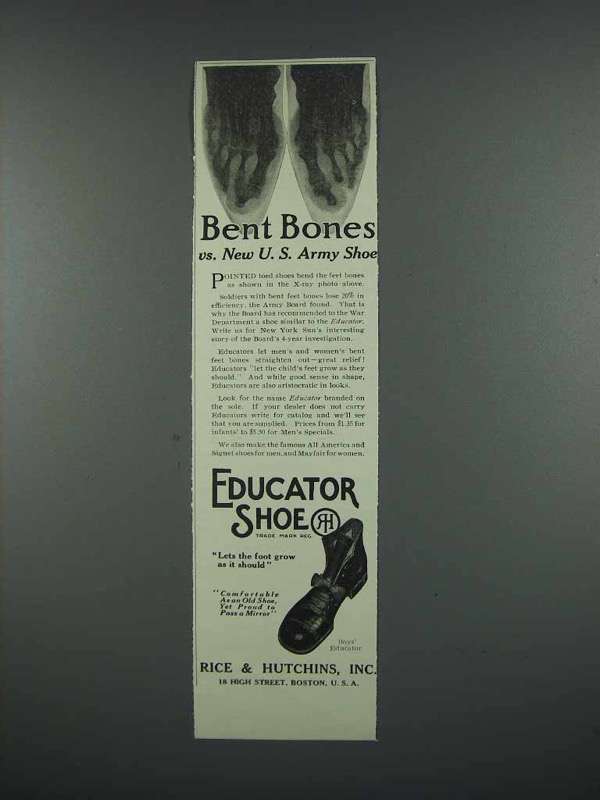 1912 Educator Shoe Ad - Bent Bones, U.S. Army Shoe - $18.49
