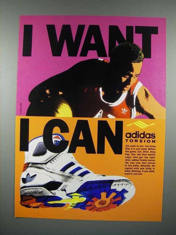 1990 Adidas Torsion Shoe Ad - I Want I Can - $18.49