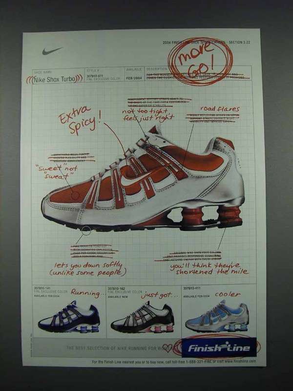 2004 Finish Line Nike Shox Turbo Shoe Sneaker Ad - $18.49