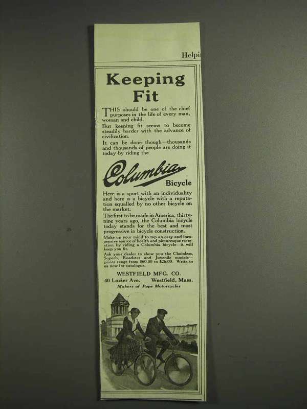 1917 Columbia Bicycle Ad - Keeping Fit - $18.49