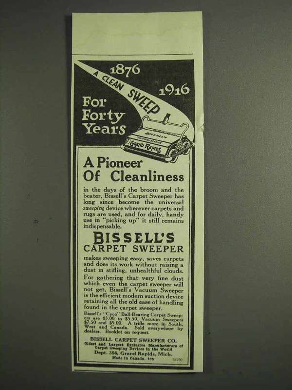 1917 Bissell's Carpet Sweeper Ad - Pioneer Cleanliness - $18.49