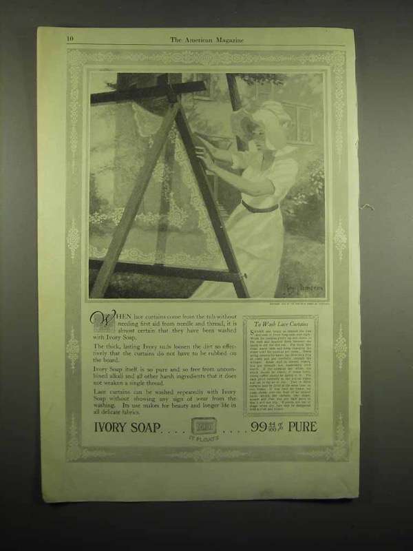 1918 Ivory Soap Ad - 99% Pure - Woman Washing Lace Curtains - £14.53 GBP