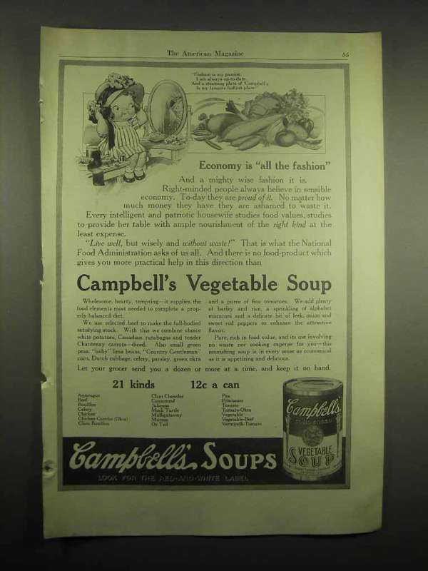 1918 Campbell's Vegetable Soup Ad - All the Fashion - $18.49