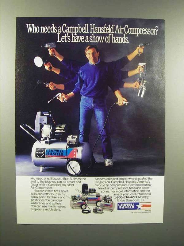 1989 Campbell Hausfeld Air Compressor Ad - Show Hands - $18.49