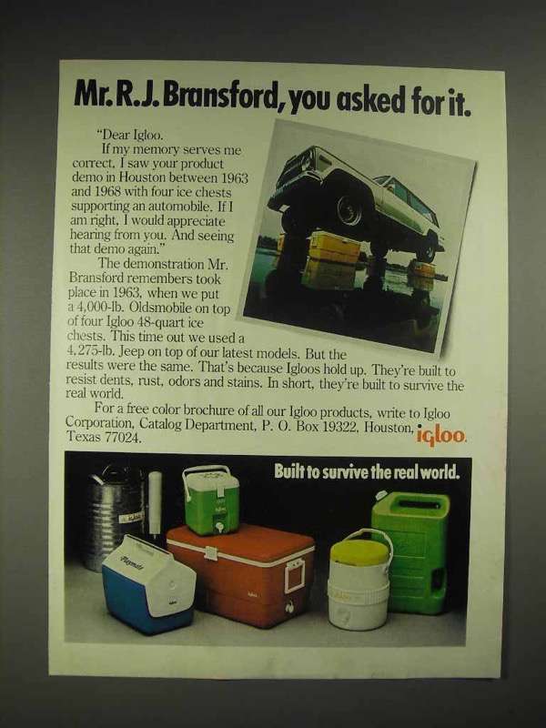 Primary image for 1976 Igloo Coolers Ad - You Asked For It