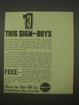 1913 Three-in-one Oil Ad - This Sign Boys - £14.54 GBP