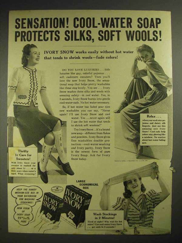 1940 Ivory Snow Detergent Ad - Protects Silks, Wools - £14.53 GBP