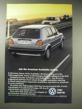 1987 Volkswagen VW Golf GL Car Ad - Autobahn Society - £14.54 GBP