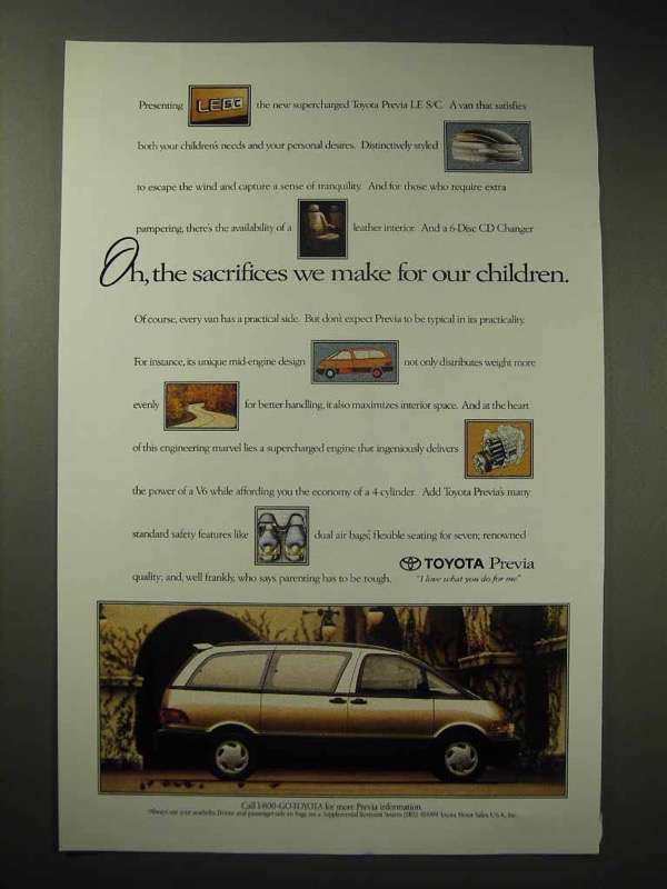Primary image for 1994 Toyota Previa LE S/C Minivan Ad - The Sacrifices