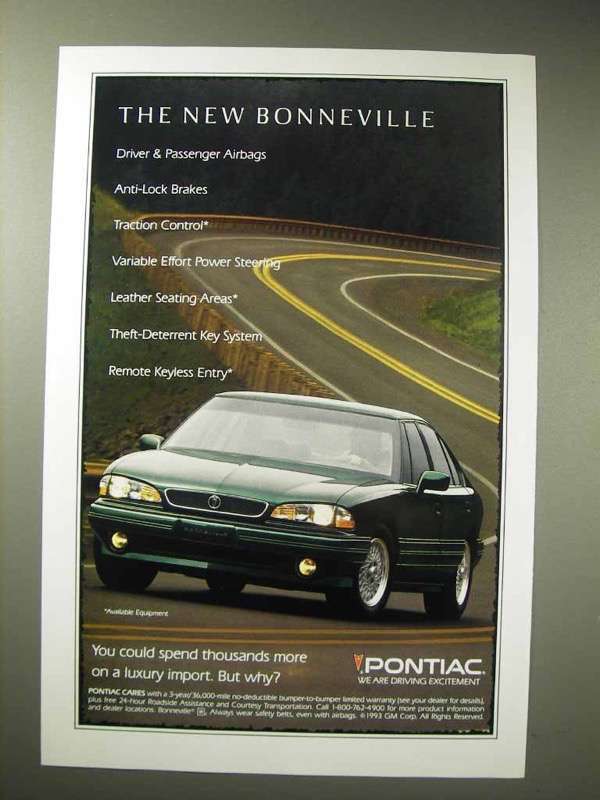 1994 Pontiac Bonneville Car Ad - $18.49