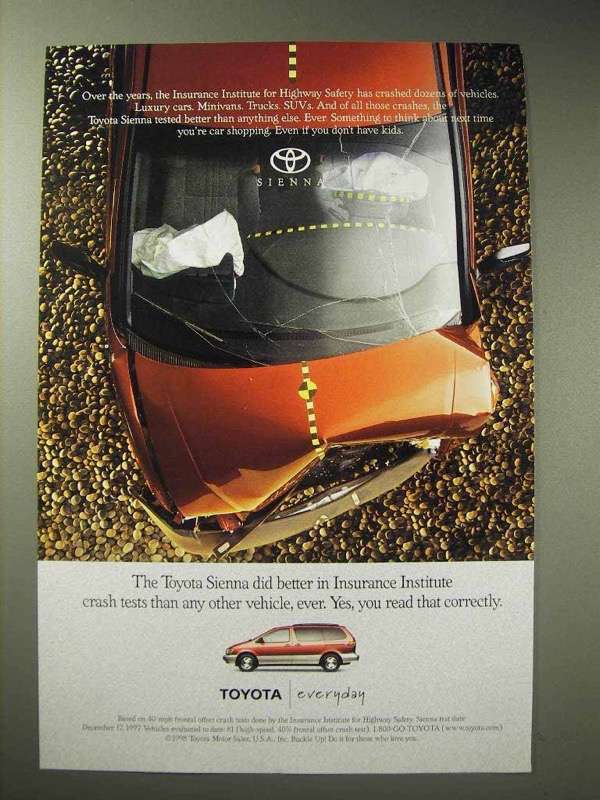 Primary image for 1998 Toyota Sienna Minivan Ad - Better in Crash Tests