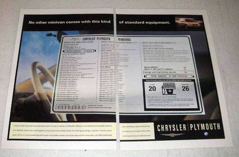 1999 Chrysler / Plymouth Minivan Ad, Standard Equipment - $18.49